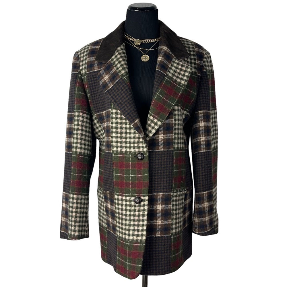 Sold🥀 Vintage Plaid Patchwork Blazer Laura Jefferies Brown Academia Size Large